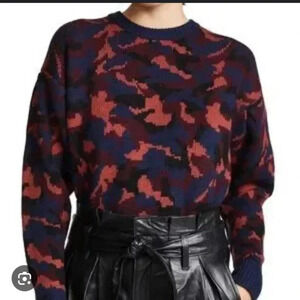 JOIE Brycen Camo Wool Crewneck Puff Sleeve In Midnight Size Small